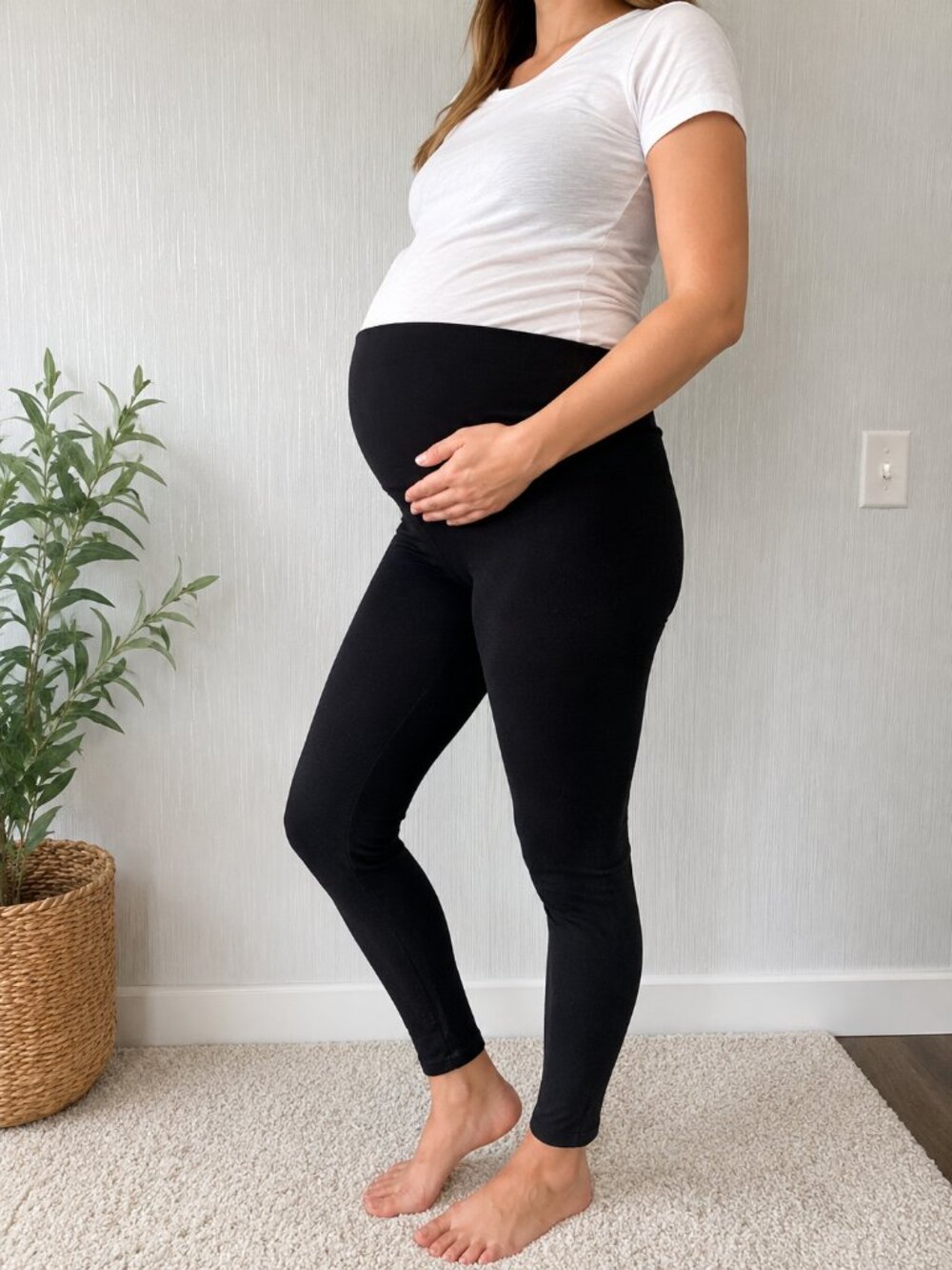 Feathers Maternity Black High Waist Leggings Stretch Comfort Pregnancy O/S